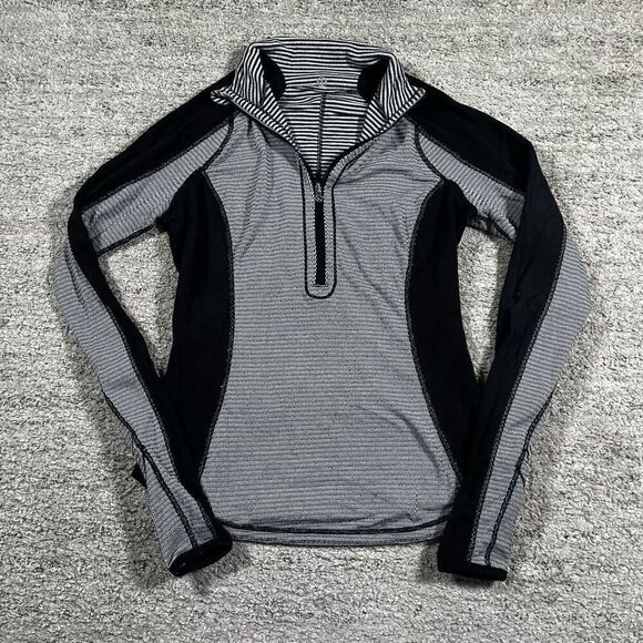 Lululemon Black Run U-Turn 1/4 Zip Pullover Reversible Stripe Women’s - Picture 1 of 7